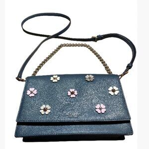 Kate Spade Cameron Convertible Floral Applique Crossbody Bag in Petrol Blue NWOT